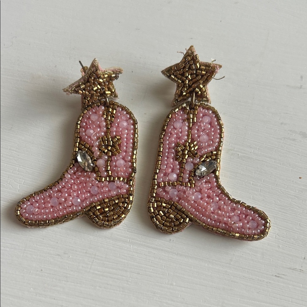Pink Beaded Cowboy Boot Earrings